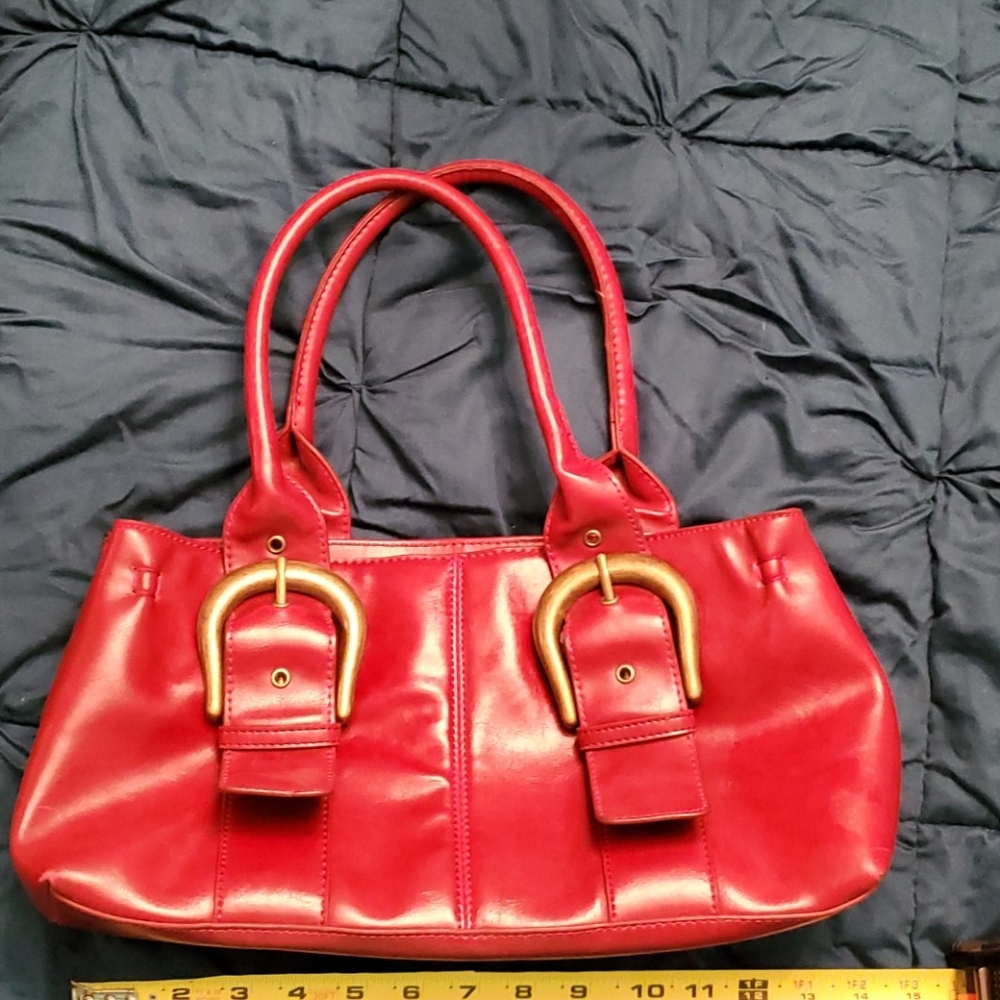 Red double strap buckle purse